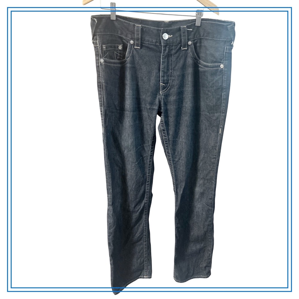 True Religion World Tour Mens Dark Wash Denim Jeans 36W Horseshoe Pocket